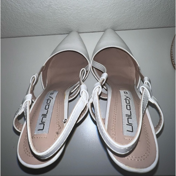 Size 8 White Leather stilettos pointed toe strappy sling back stilettos - Picture 6 of 9